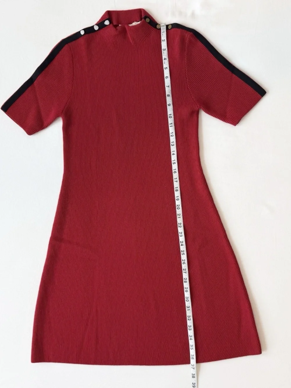 Tory Burch Sardy Red Sweater Dress Women Size L Merino Wool Stripe Mock Neck NWT